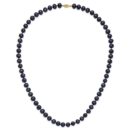 PGN 14k 8-9mm Black Near-Round Freshwater Cultured Pearl 24 inch Necklace