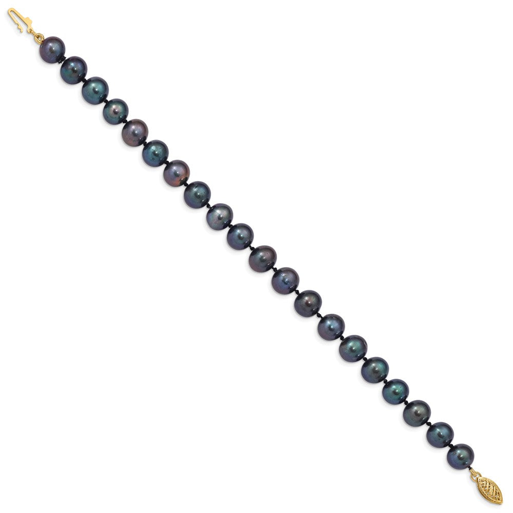 PGB 14k 8-9mm Black Near-Round Freshwater Cultured Pearl 7.5 inch Bracelet