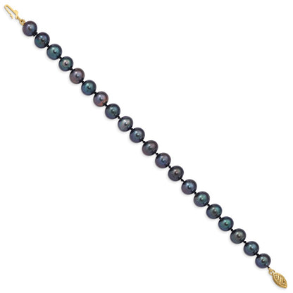 PGB 14k 8-9mm Black Near-Round Freshwater Cultured Pearl 7.5 inch Bracelet