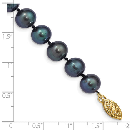 PGB 14k 8-9mm Black Near-Round Freshwater Cultured Pearl 7.5 inch Bracelet
