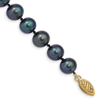 PGB 14k 8-9mm Black Near-Round Freshwater Cultured Pearl 7.5 inch Bracelet