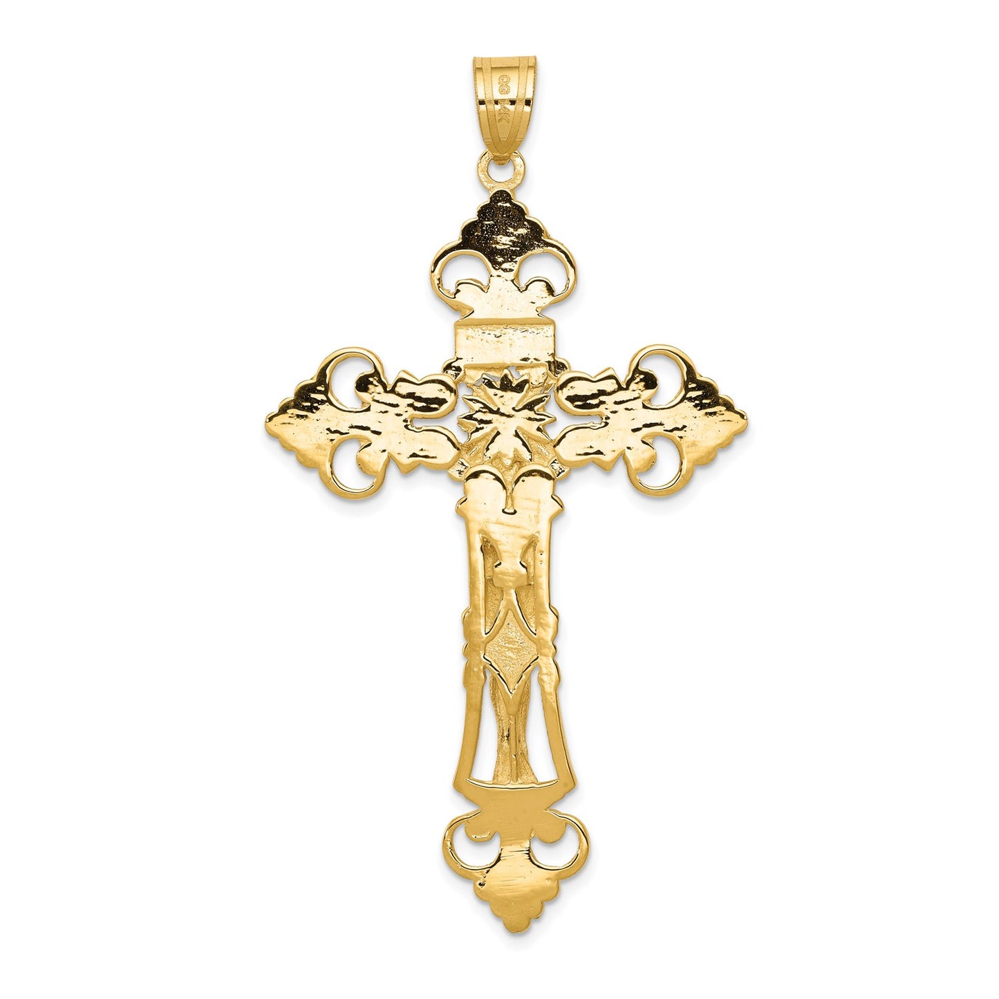 14k INRI Fleur De Lis Crucifix Pendant