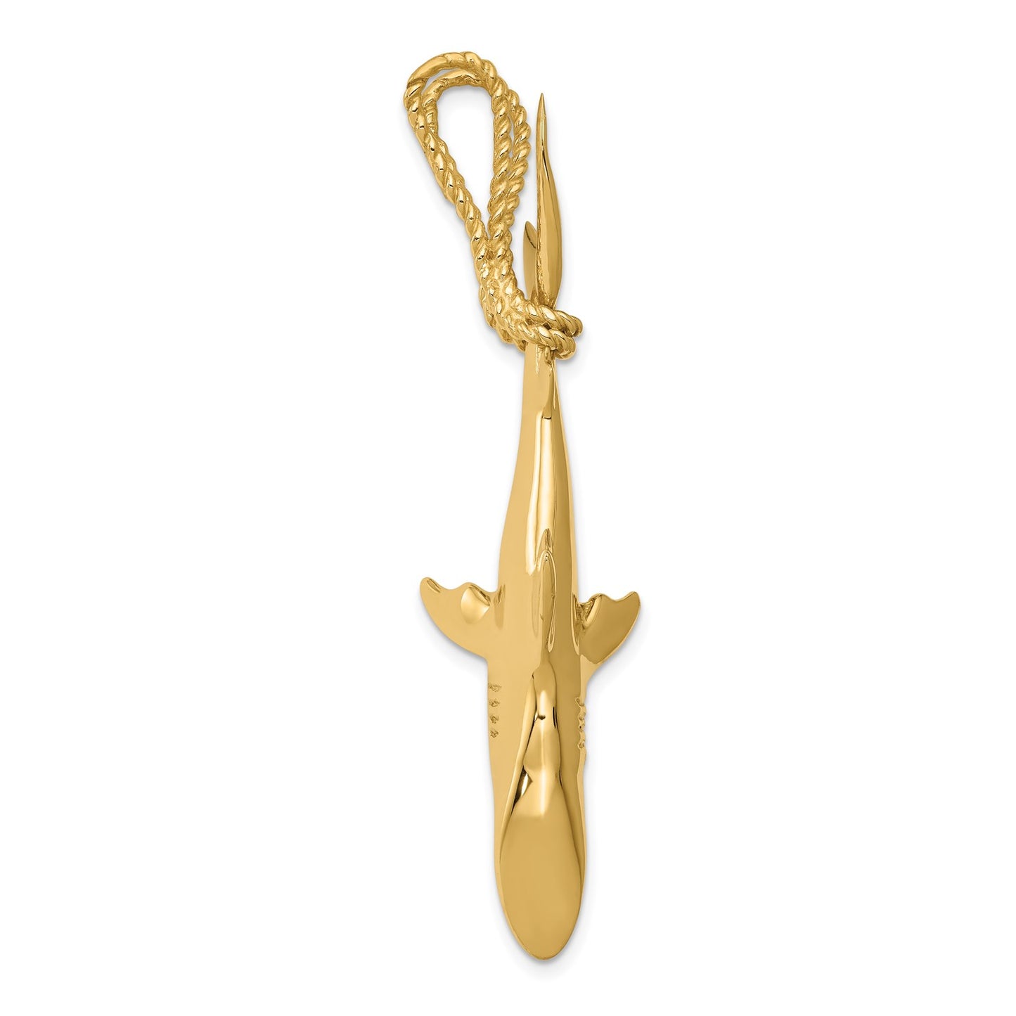 14K Hollow Polished 3-D Hanging Shark Pendant