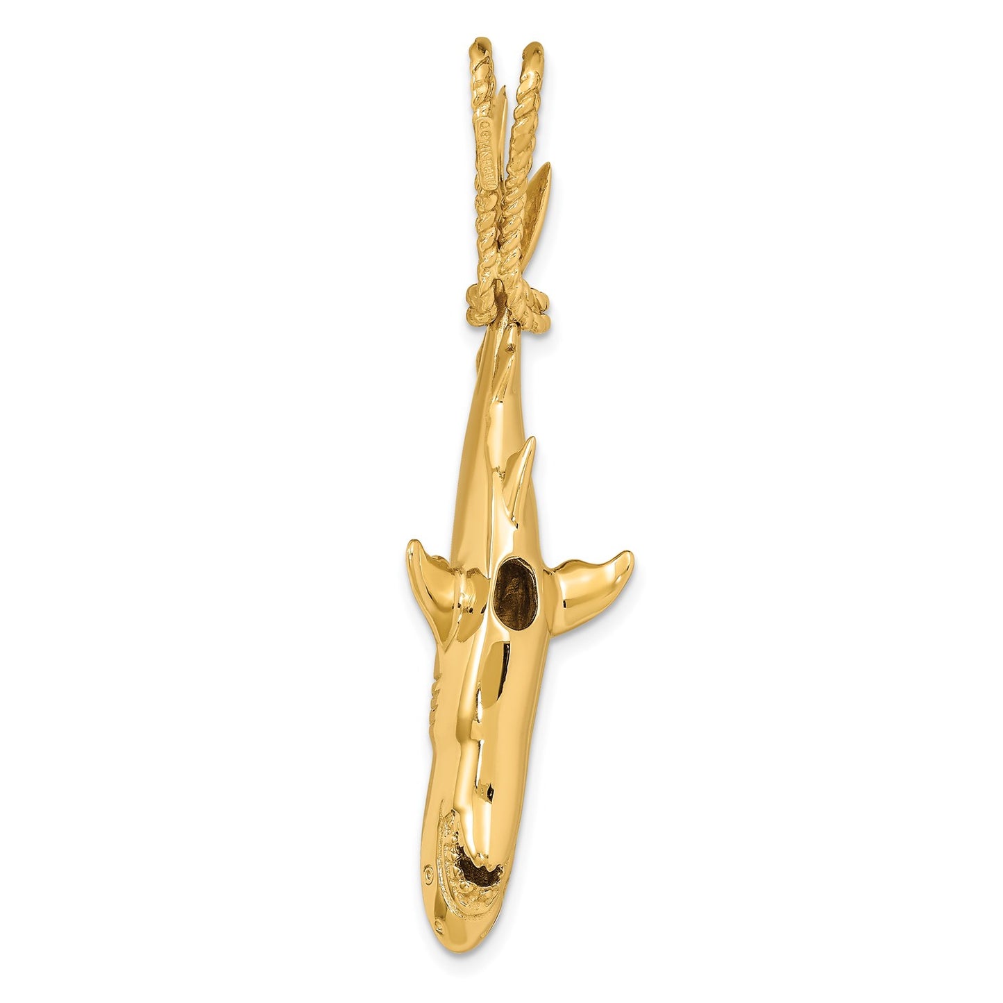 14K Hollow Polished 3-D Hanging Shark Pendant