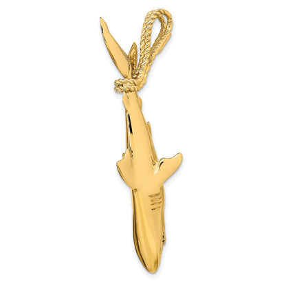 14K Hollow Polished 3-D Hanging Shark Pendant