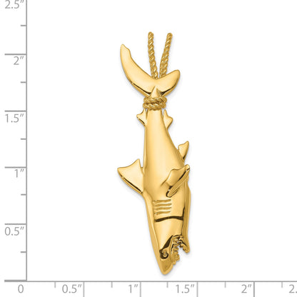 14K Hollow Polished 3-D Hanging Shark Pendant