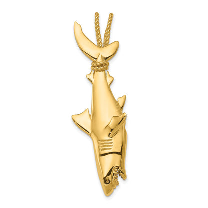 14K Hollow Polished 3-D Hanging Shark Pendant