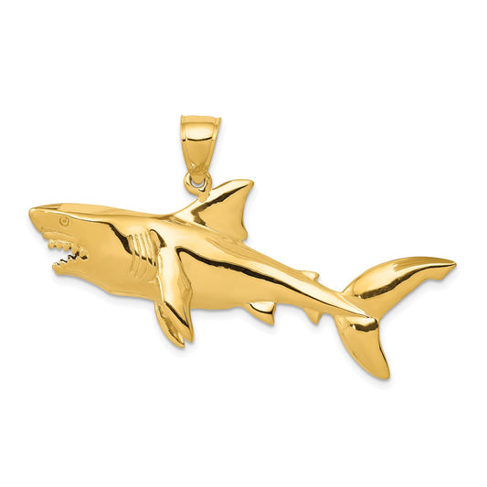 14K Polished 3-D Shark Pendant