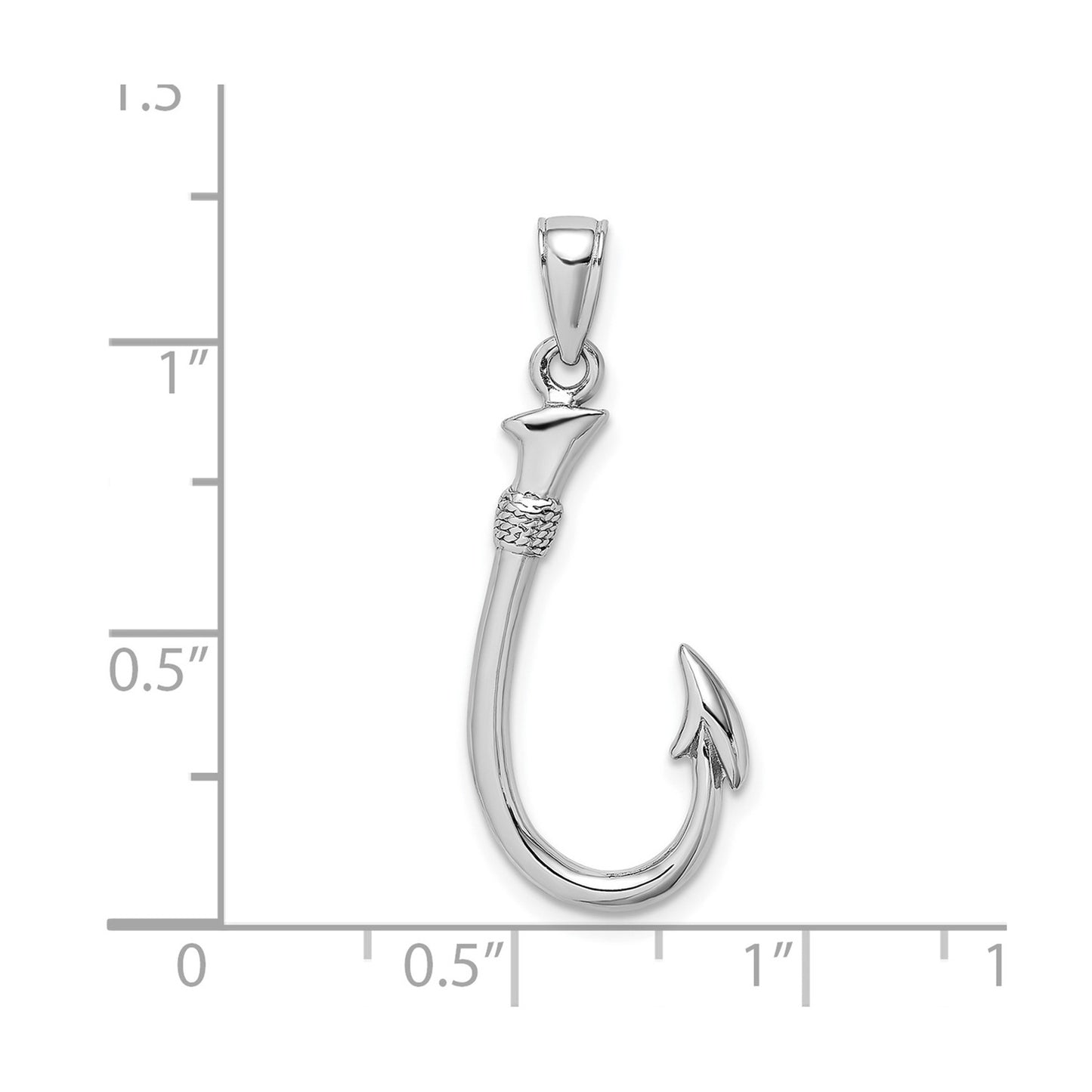 14K White Gold 3-D Fish Hook Charm