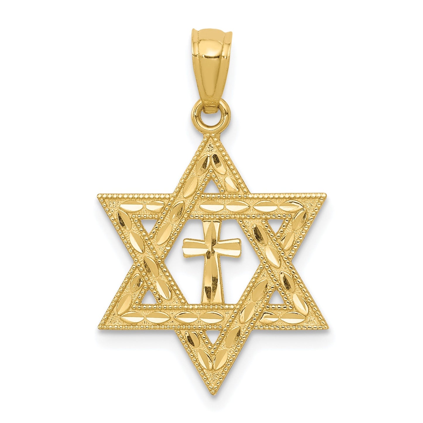 14k Diamond-cut Star of David w/Cross Pendant