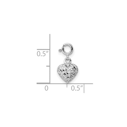 14K White Gold Diamond-cut Heart Spring Ring Charm Pendant