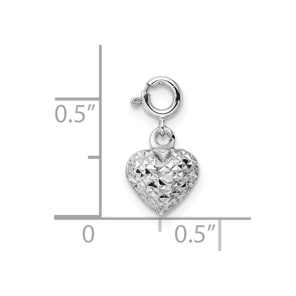 GCM 14K White Gold 3-D Puffed Diamond-cut Heart with Spring Ring Clasp Charm