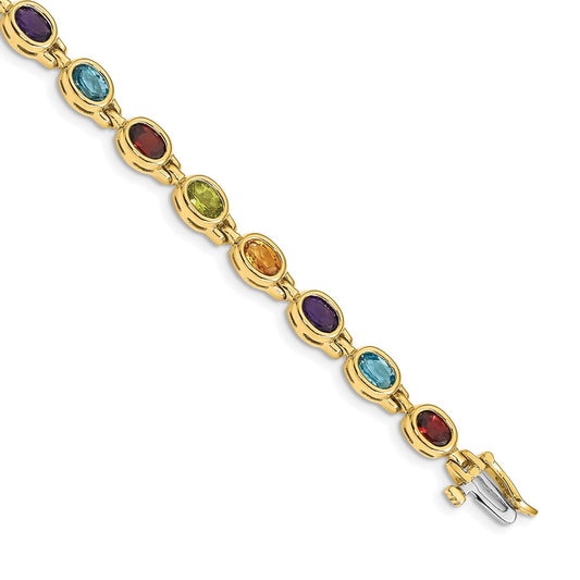 14k Oval Gemstone Rainbow Bracelet