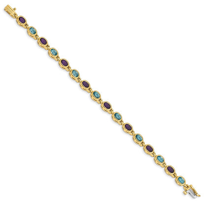 14k Oval Gemstone Amethyst/Blue Topaz Bracelet