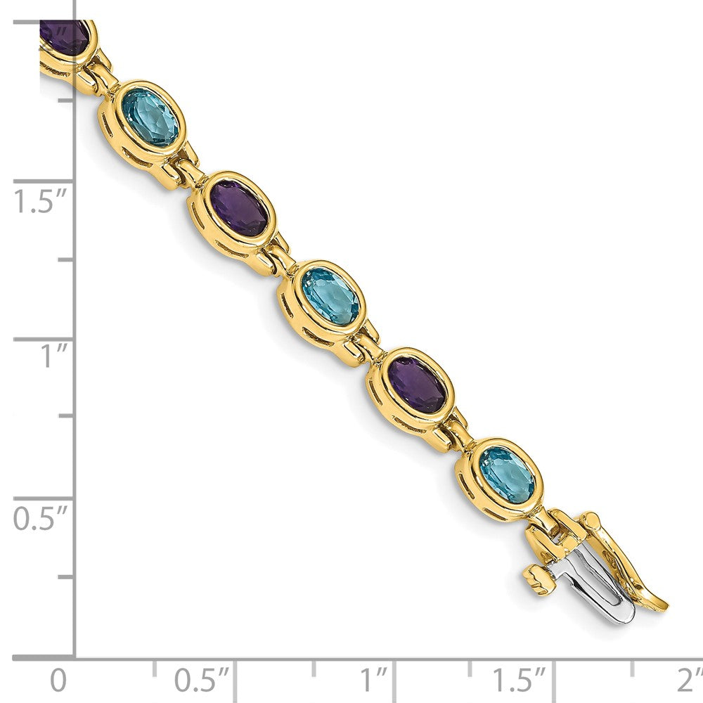 14k Oval Gemstone Amethyst/Blue Topaz Bracelet