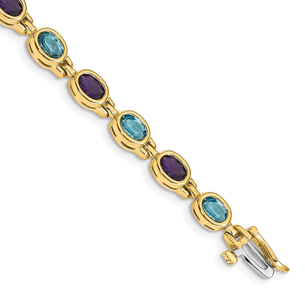 14k Oval Gemstone Amethyst/Blue Topaz Bracelet