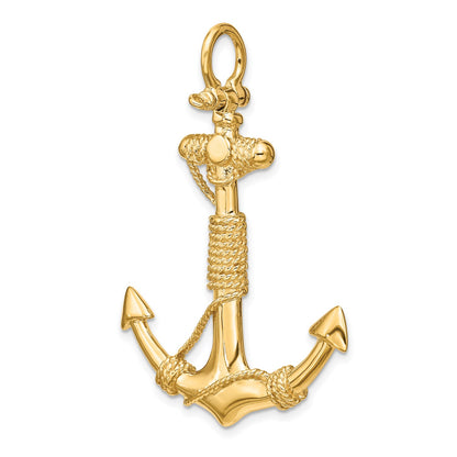 14K 3-D Solid Anchor with Rope Pendant