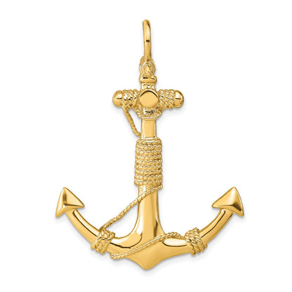 GP 14K Large 3-D Solid Anchor with Wrapped Rope Pendant