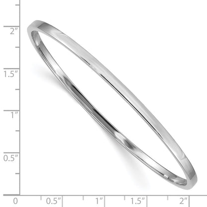 GB 14k White Gold Polished Square Tube 3.00mm Slip-on Round Bangle Bracelet