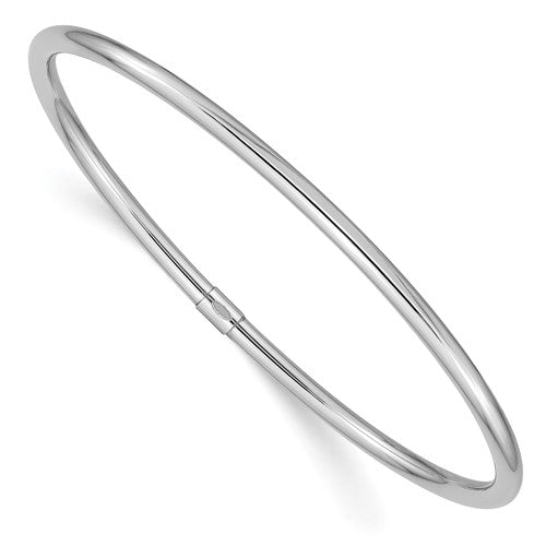 GB 14k White Gold Polished Round Tube 3.00mm Slip-on Round Bangle Bracelet