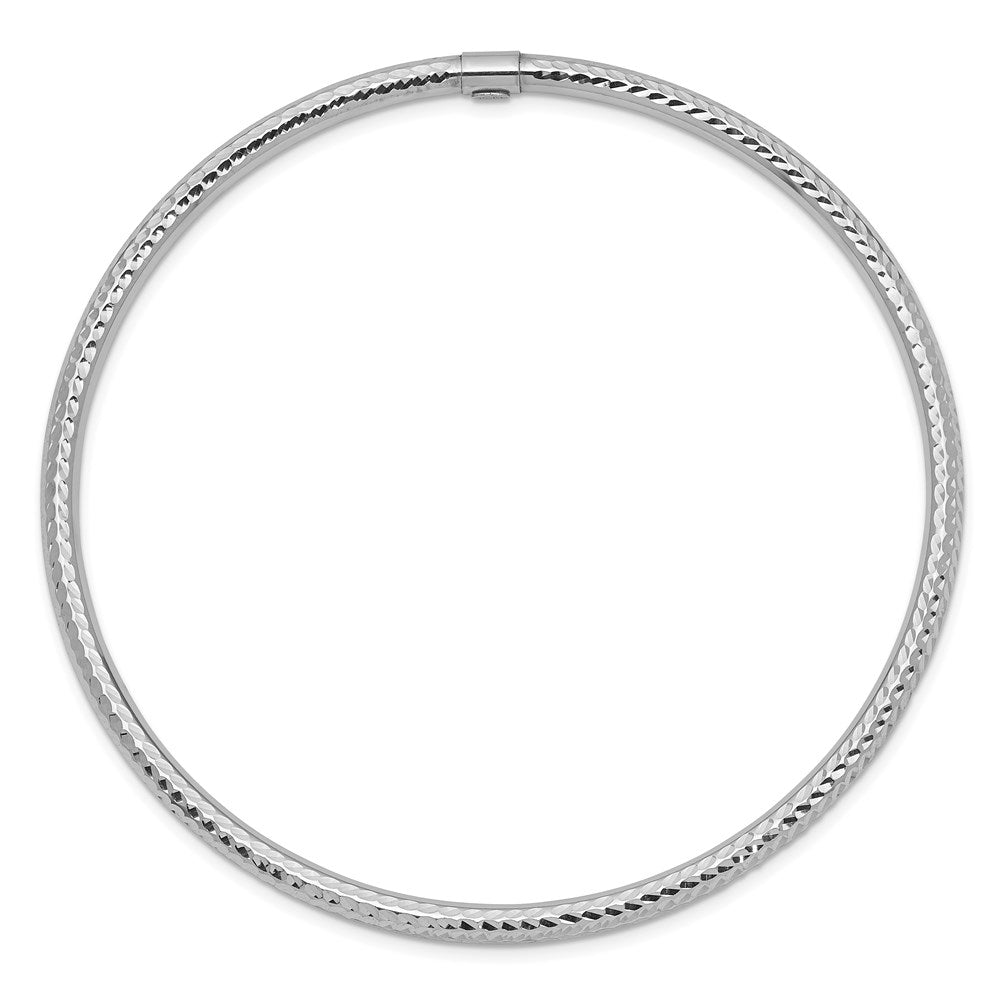 GB 14k White Gold Polished Diamond-cut Tube 3.00mm Slip-on Round Bangle Bracelet