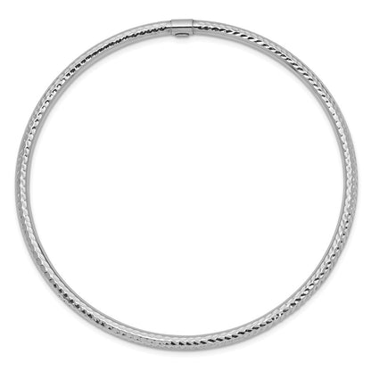 GB 14k White Gold Polished Diamond-cut Tube 3.00mm Slip-on Round Bangle Bracelet