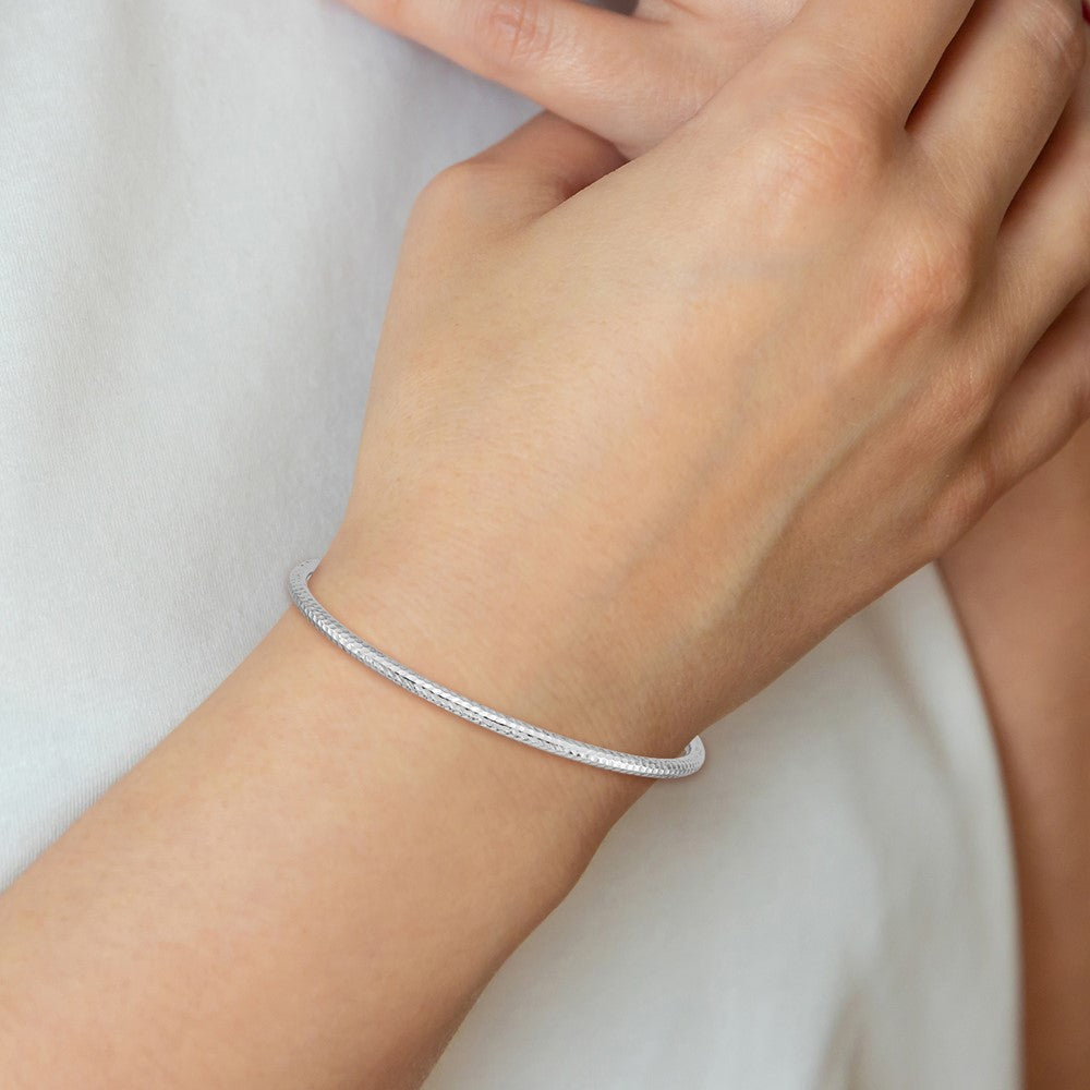 GB 14k White Gold Polished Diamond-cut Tube 3.00mm Slip-on Round Bangle Bracelet
