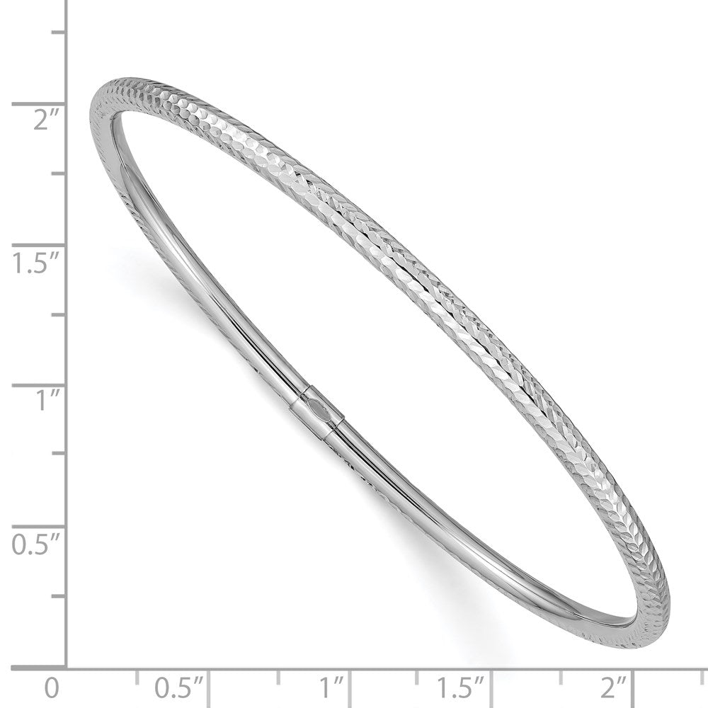 GB 14k White Gold Polished Diamond-cut Tube 3.00mm Slip-on Round Bangle Bracelet