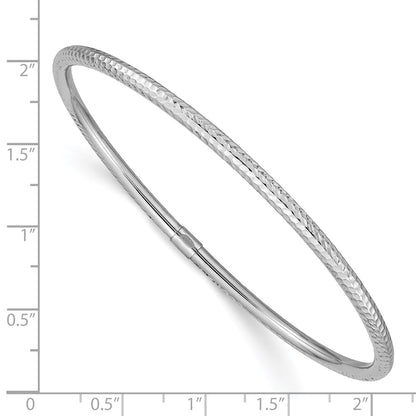 GB 14k White Gold Polished Diamond-cut Tube 3.00mm Slip-on Round Bangle Bracelet
