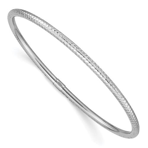 GB 14k White Gold Polished Diamond-cut Tube 3.00mm Slip-on Round Bangle Bracelet