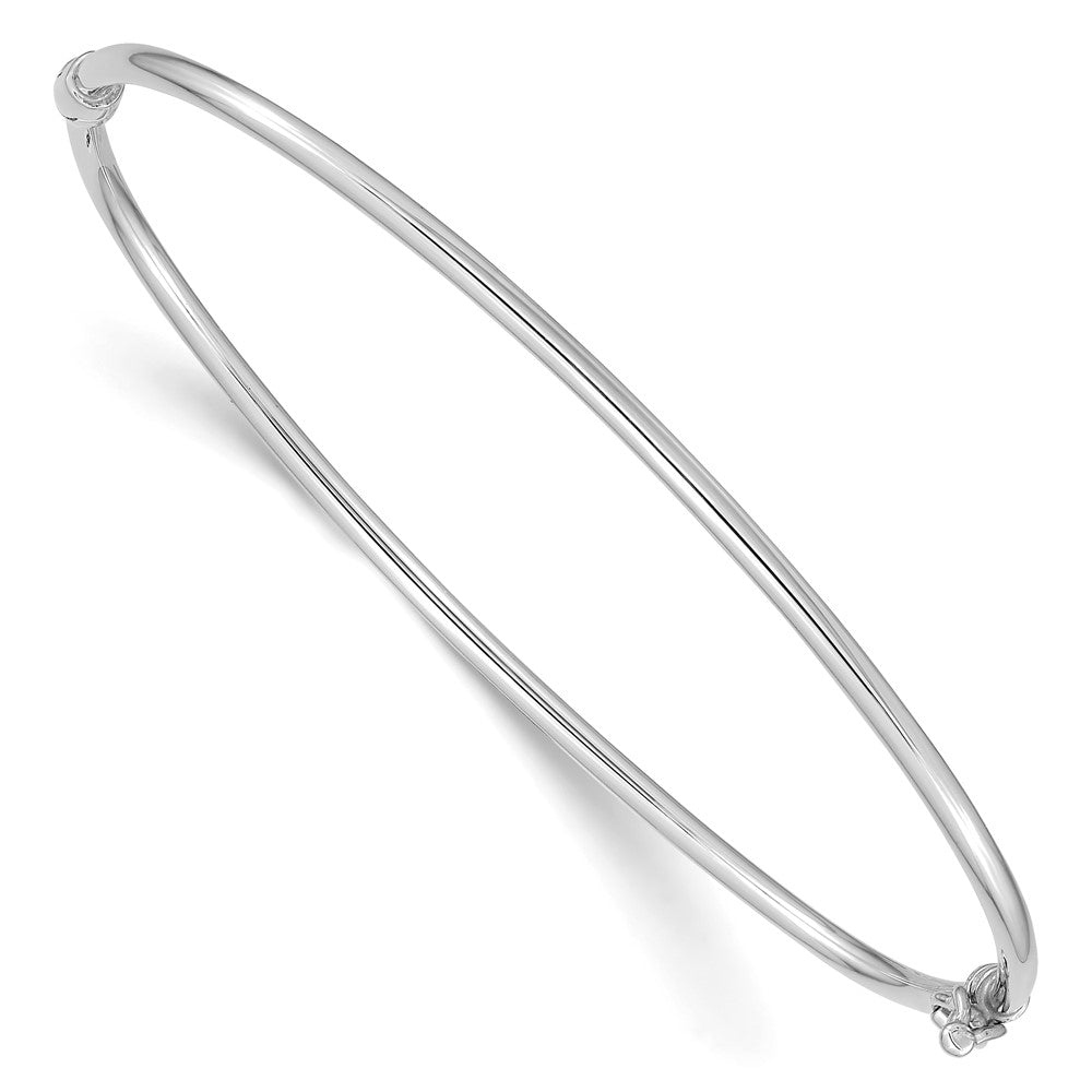 GB 14k White Gold Polished 2.00mm Hinged Oval Bangle Bracelet