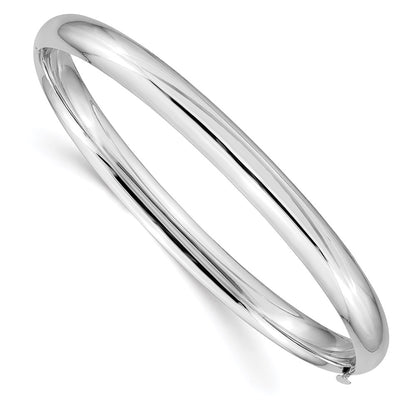 14k White Gold High Polished 6.00mm Hinged Oval Bangle Bracelet