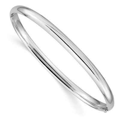 14k White Gold High Polished 5.00mm Hinged Oval Bangle Bracelet