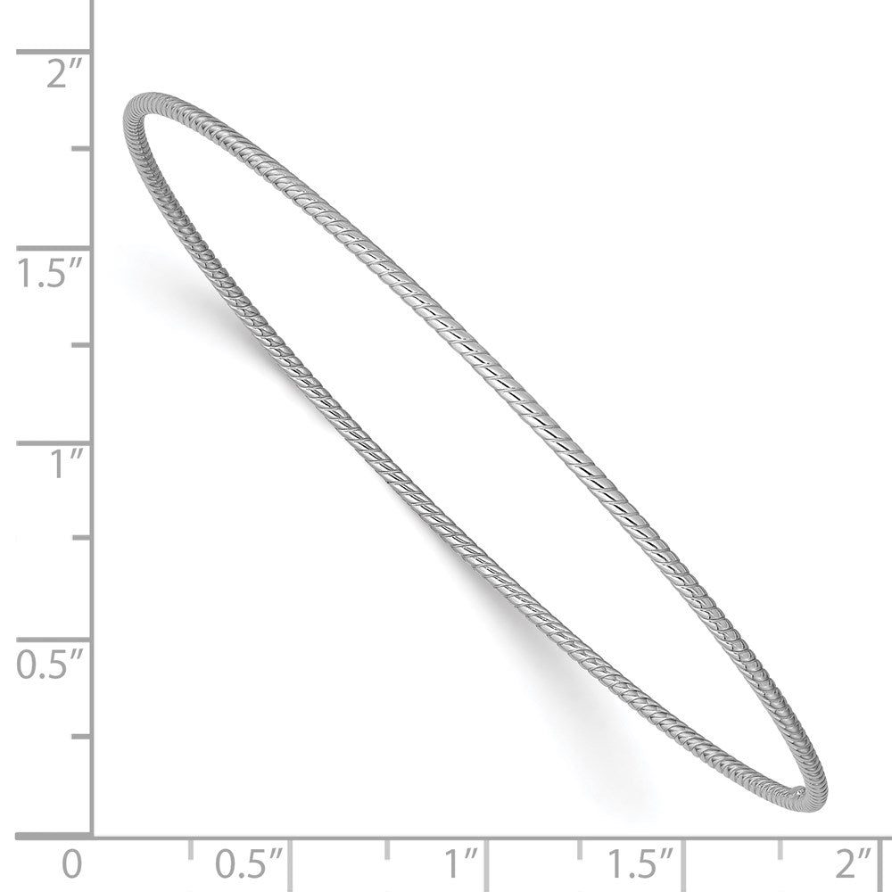 GB 14k White Gold Polished Textured Twist 1.50mm Slip-on Round Bangle Bracelet