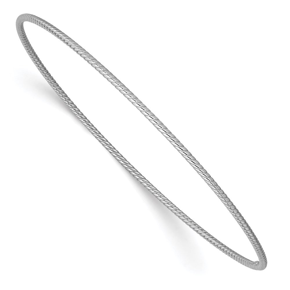 GB 14k White Gold Polished Textured Twist 1.50mm Slip-on Round Bangle Bracelet