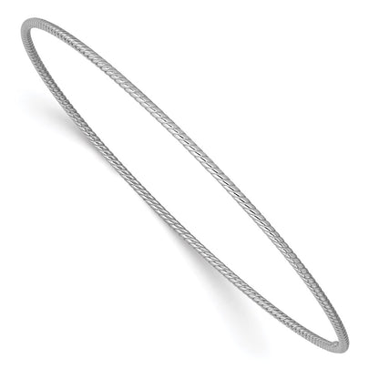 GB 14k White Gold Polished Textured Twist 1.50mm Slip-on Round Bangle Bracelet