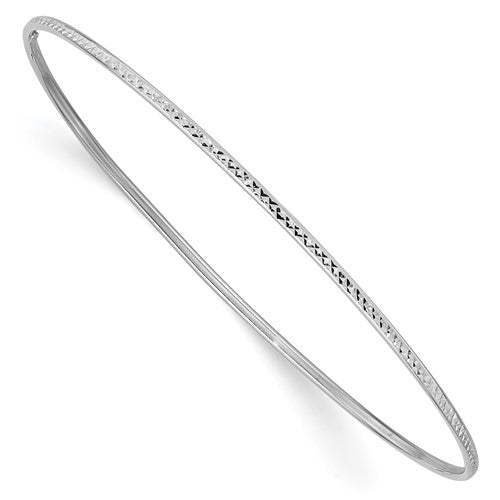 GB 14k White Gold Polished Diamond-Cut 1.50mm Slip-on Round Bangle Bracelet