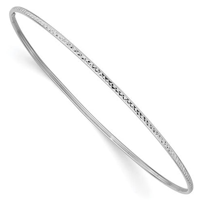 GB 14k White Gold Polished Diamond-Cut 1.50mm Slip-on Round Bangle Bracelet