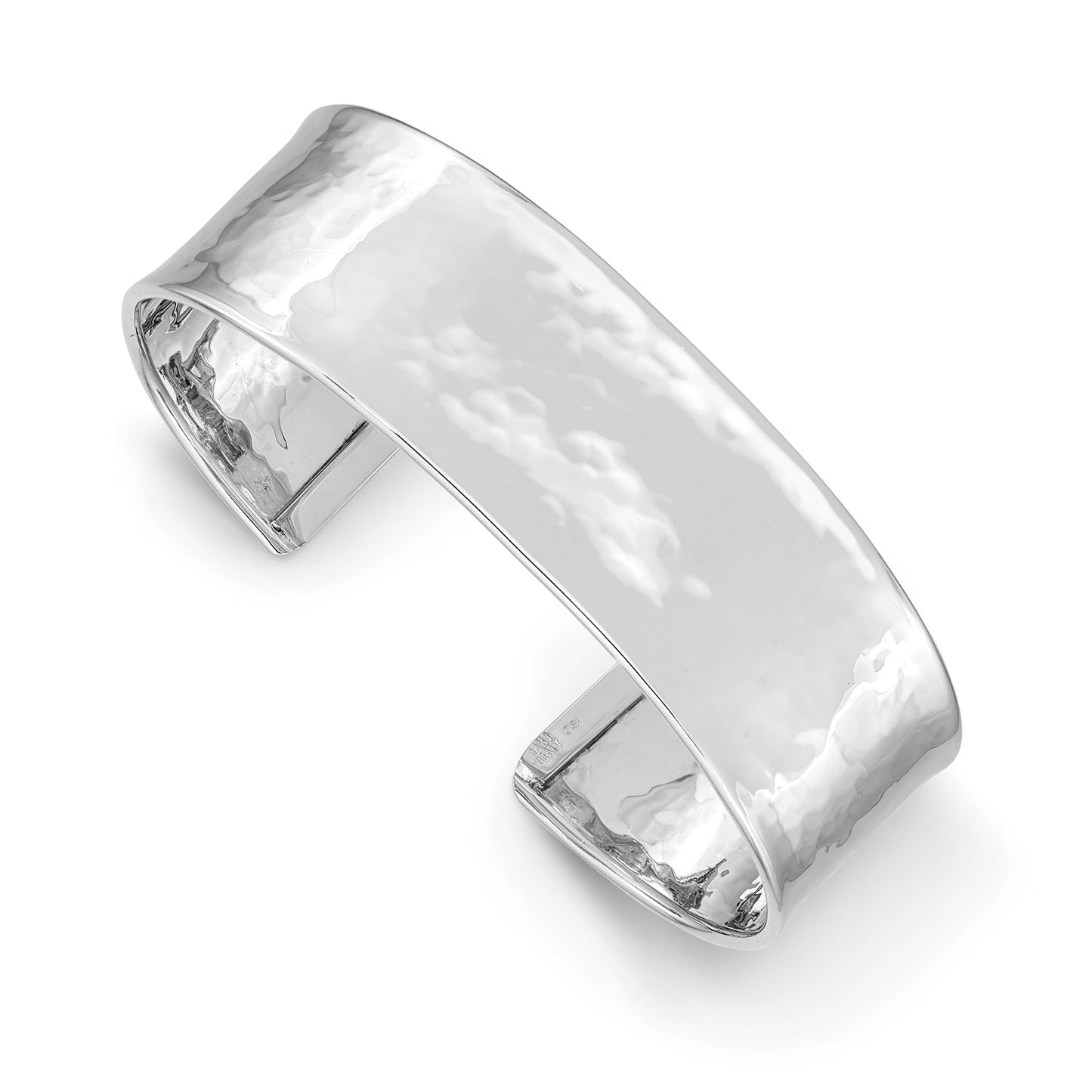 14k White Gold 19mm Hammered Polished Cuff Bangle