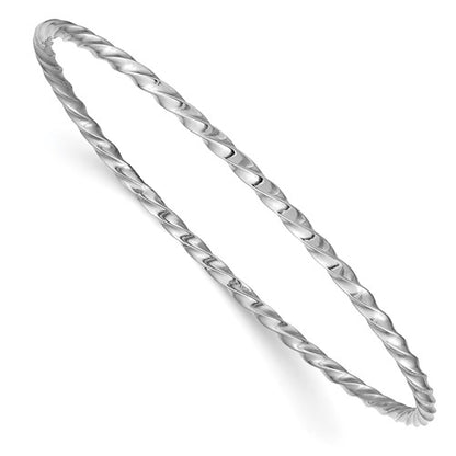 GB 14k White Gold Polished Twisted 2.50mm Slip-on Round Bangle Bracelet