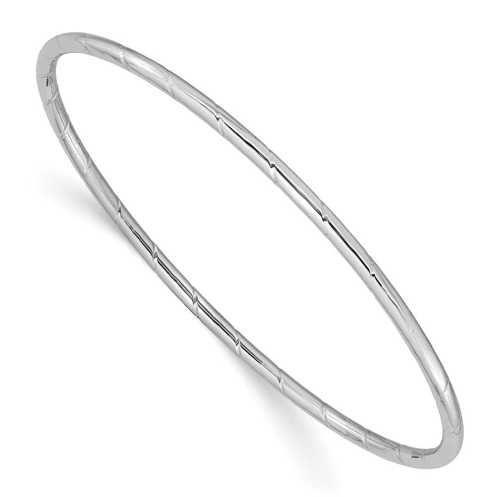 GB 14k White Gold Polished Grooved 2.50mm Slip-on Round Bangle Bracelet