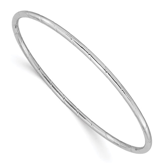 GB 14k White Gold Polished Grooved 2.50mm Slip-on Round Bangle Bracelet