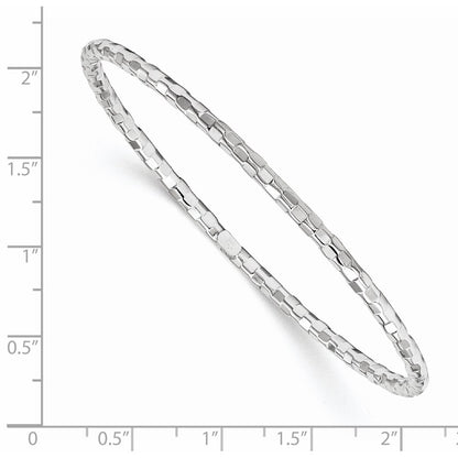 WGB 14k White Gold Polished Textured 3.00mm Slip-on Round Bangle Bracelet