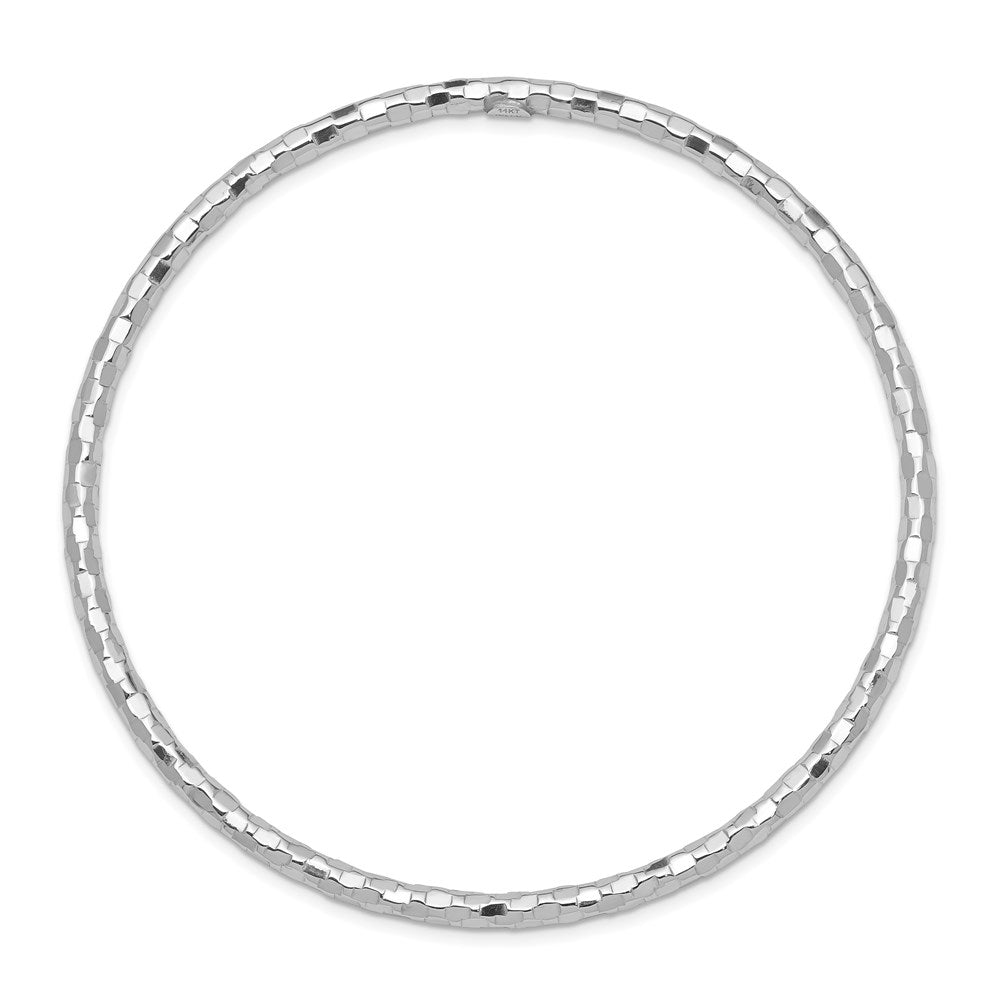 WGB 14k White Gold Polished Textured 3.00mm Slip-on Round Bangle Bracelet