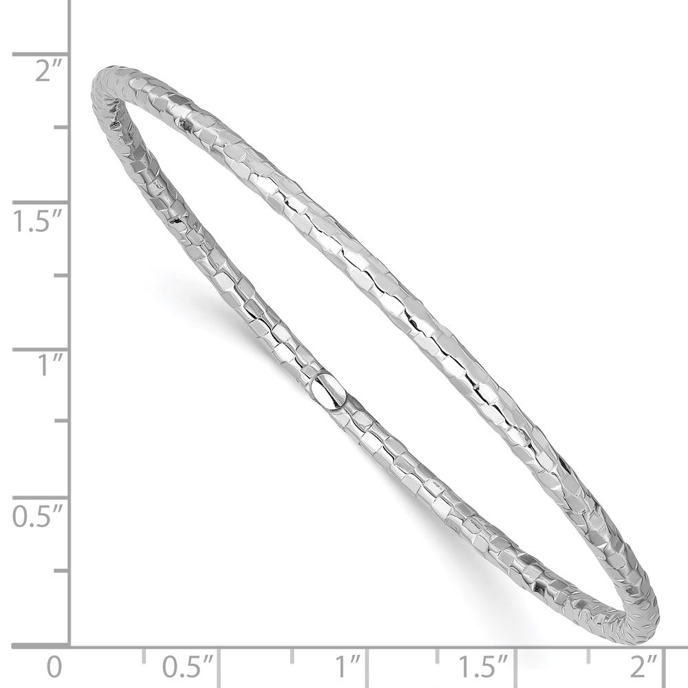 WGB 14k White Gold Polished Textured 3.00mm Slip-on Round Bangle Bracelet