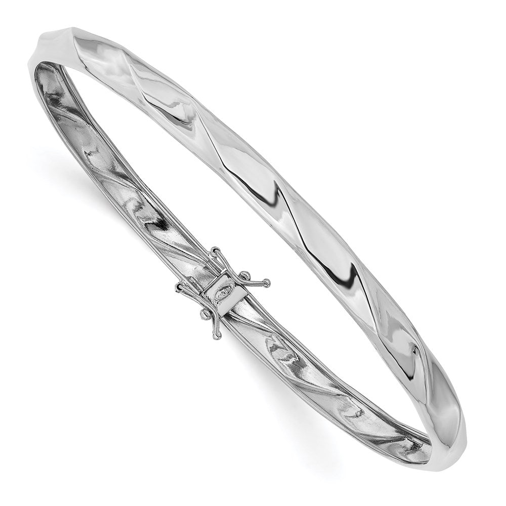 GB 14k White Gold Polished Twisted 5.00mm Flexible Round Bangle Bracelet