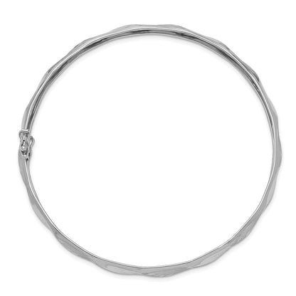 GB 14k White Gold Polished and Satin Diamond-cut 5.00mm Flexible Round Bangle Bracelet