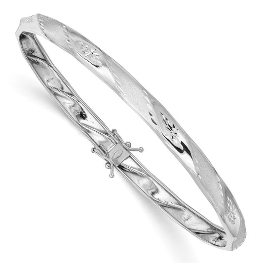 GB 14k White Gold Polished and Satin Diamond-cut 5.00mm Flexible Round Bangle Bracelet