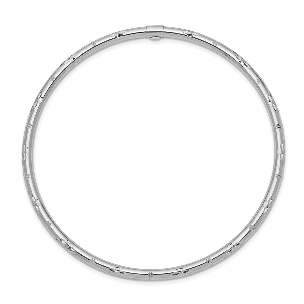 GB 14k White Gold Polished Diamond-cut 3.00mm Slip-on Round Bangle Bracelet