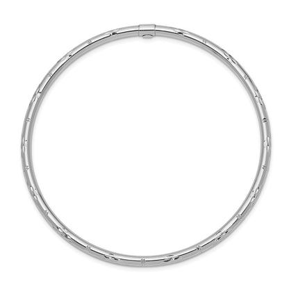 GB 14k White Gold Polished Diamond-cut 3.00mm Slip-on Round Bangle Bracelet